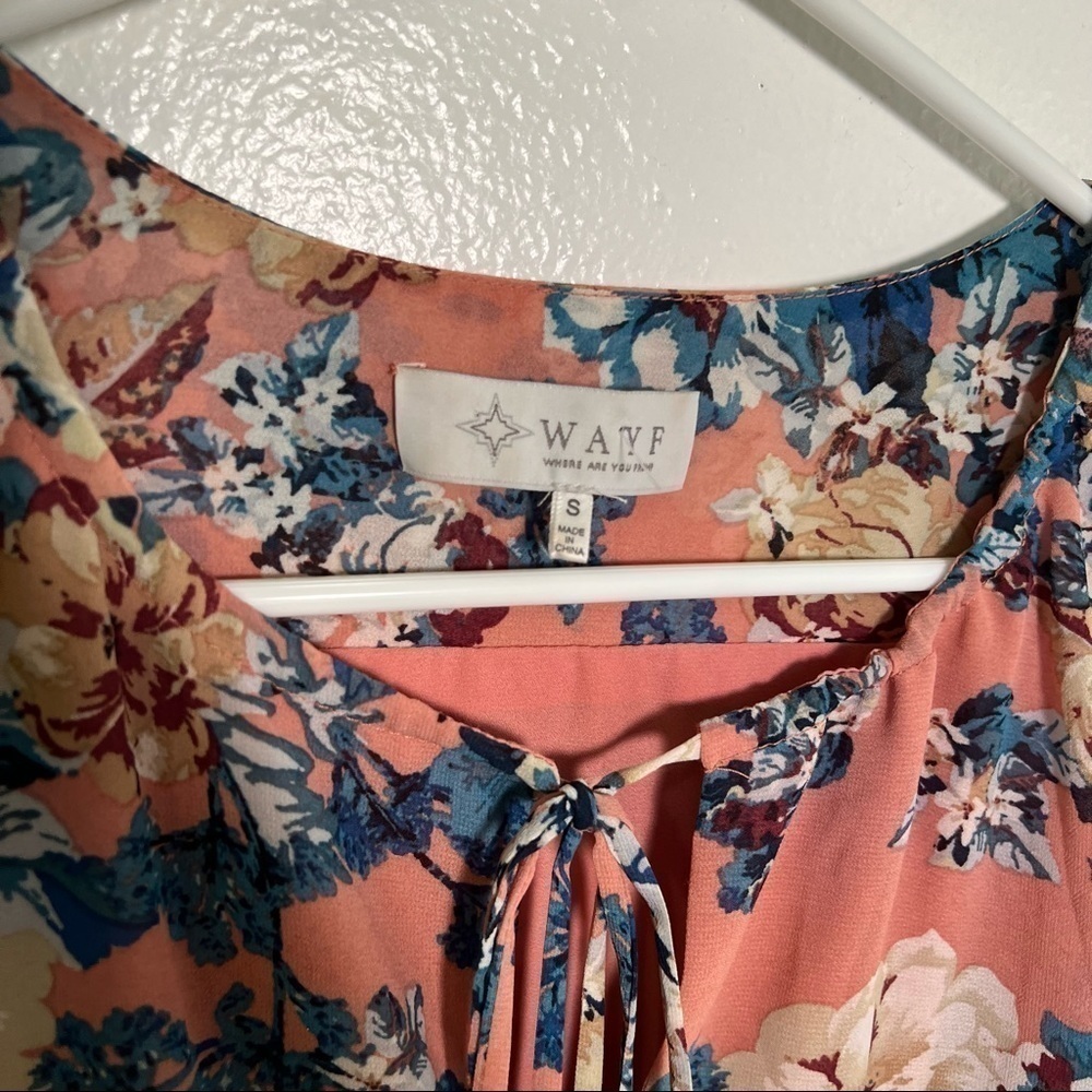 Wayf Women's Size Small Midi Dress Light Pink Teal Beige Floral Long Sleeve - Picture 8 of 14